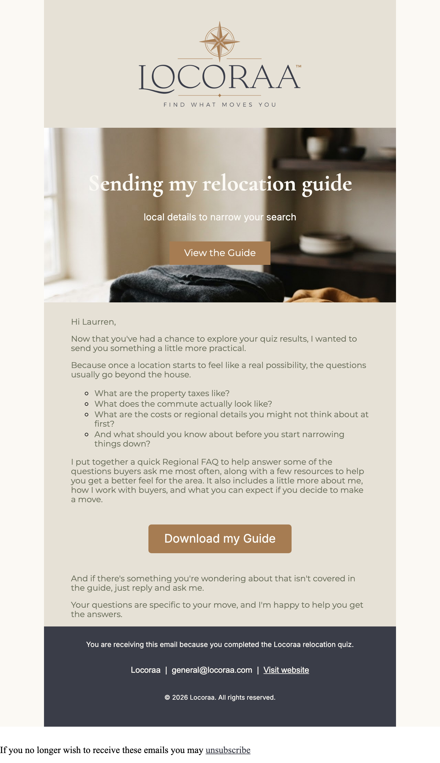 Actual Email Screenshot - Relocation Guide & Regional FAQ